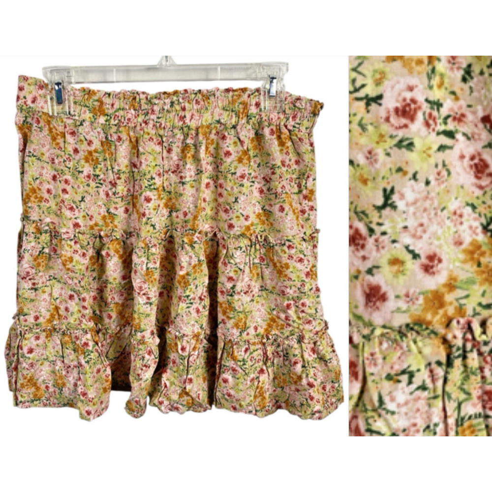 Cynthia Rowley Mini Skirt Sz Large Tiered Floral Coquette Cottage Romantic Boho